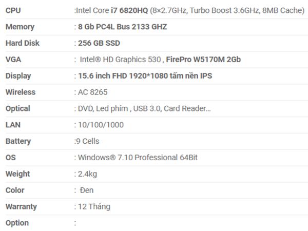 Cấu hình Dell Precision 7510
